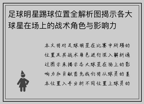足球明星踢球位置全解析图揭示各大球星在场上的战术角色与影响力 足球明星踢球位置全解析图揭示各大球星在场上的战术角色与影响力